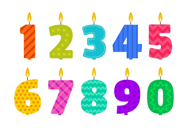 Vector conjunto de velas de cumpleaños en forma de números — Archivo Imágenes Vectoriales