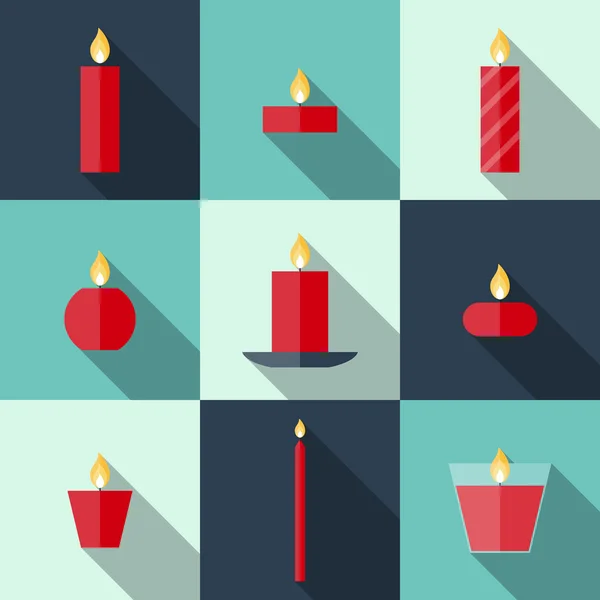 Iconos planos Velas de Navidad — Vector de stock