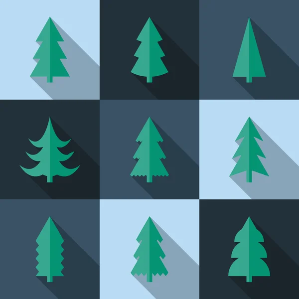 Platte icon set van kerstbomen — Stockvector