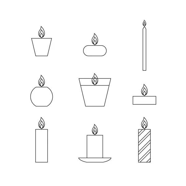 Icônes de ligne mince plat bougies de Noël — Image vectorielle