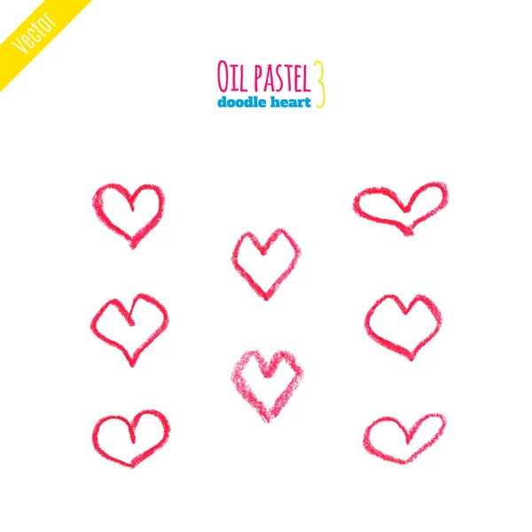 Hand drawn oil pastel hearts — Stock Vector