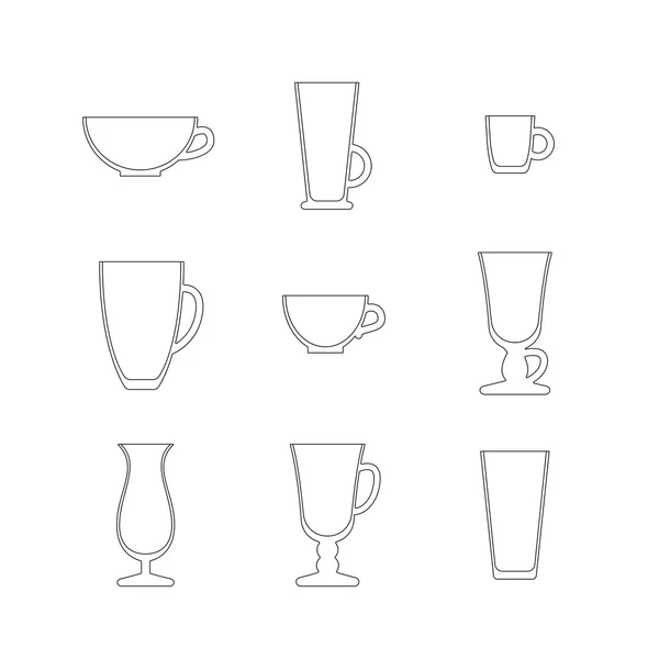 Jeu d'art linéaire de tasses et de verres — Image vectorielle