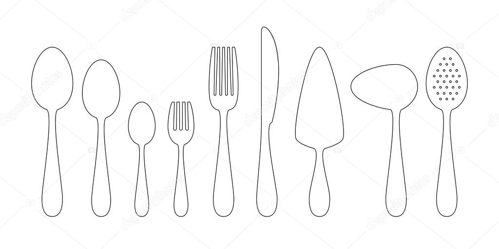 Set of thin line icons cutlery
