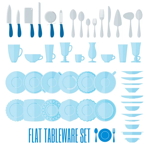 Flat style tableware big icon set isolated on white — Stock Vector