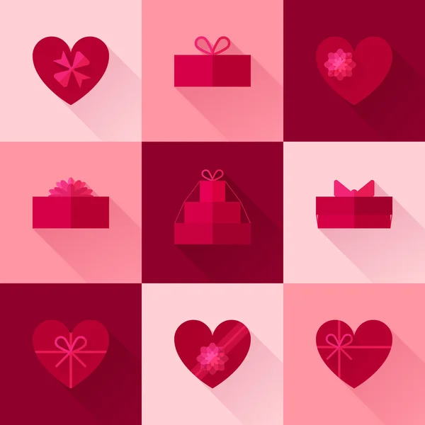 Flat red gift box in the form of heart icon set — Stock Vector