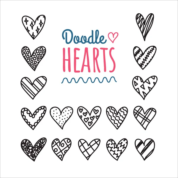 Hand drawn doodle hearts with different pattern icon set — Stock Vector