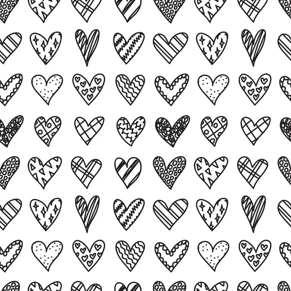 Hand drawn seamless pattern with doodle hearts — Stock Vector