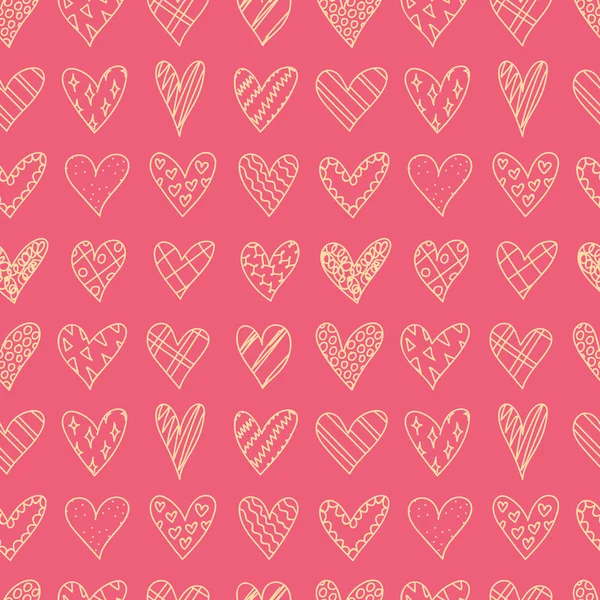 Patrón sin costura dibujado a mano con corazones de garabato . — Vector de stock