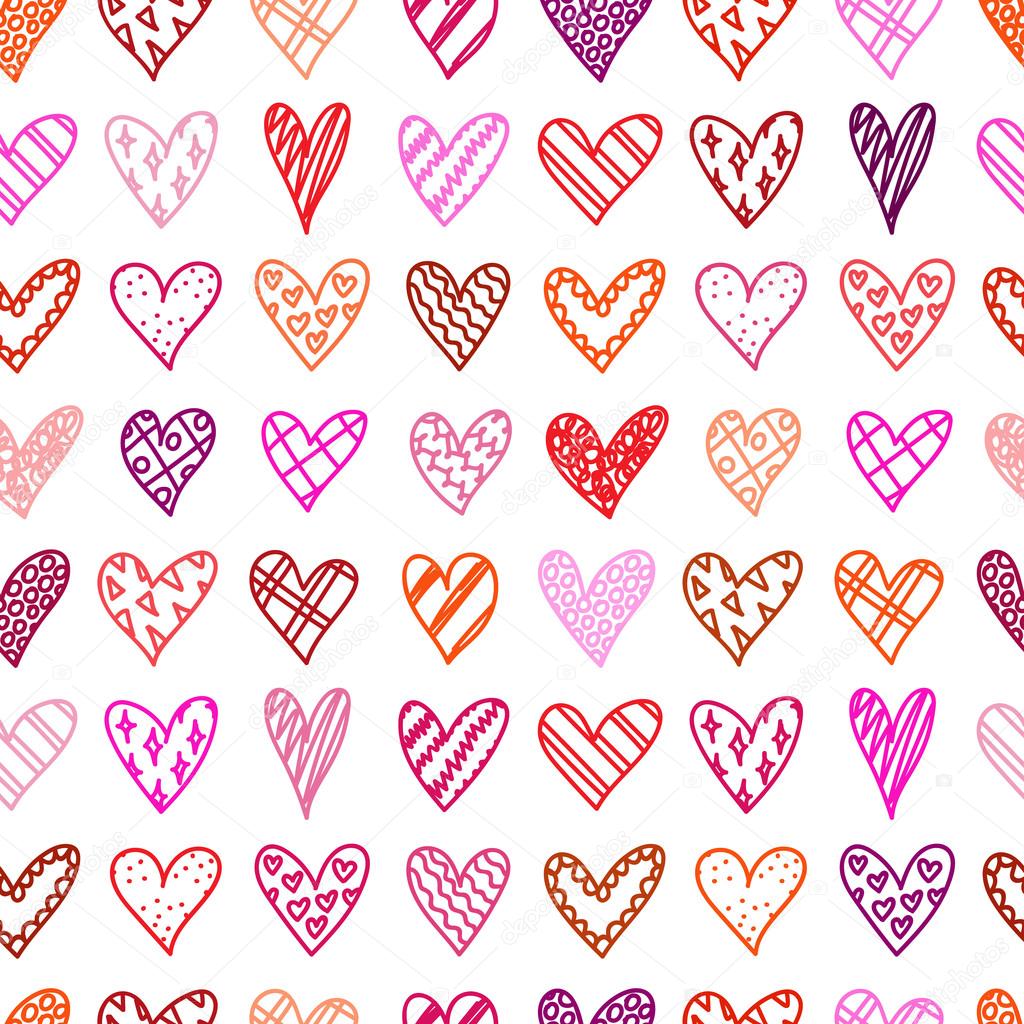 Hand drawn seamless pattern with doodle hearts.