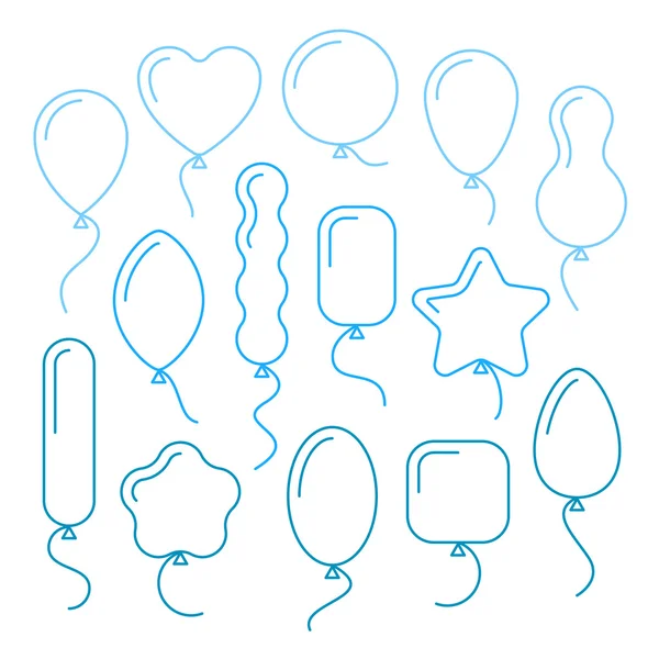 Vector thin line icon set of balloons of different shapes — Stock Vector