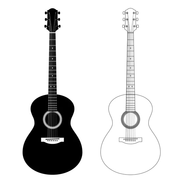 Akustik gitar vektör siluet ve kontur çizim