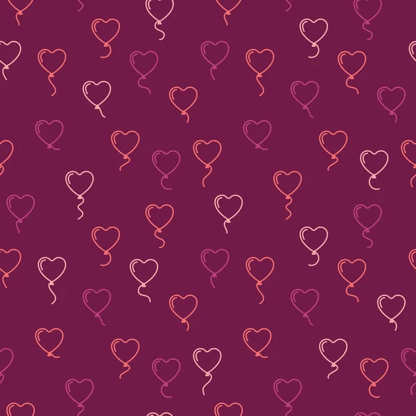 Patrón sin costura vectorial con globos en forma de corazones — Vector de stock