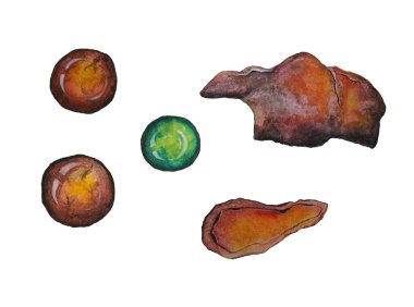 Taşlar ve mineraller. Yüksek kalite çizim. Dekorasyon, kolaj ve reklamlarda kullanılabilir..