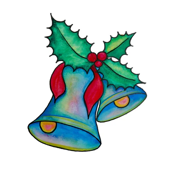 Süslü mavi Noel çanları. Yüksek kaliteli illüstrasyon.