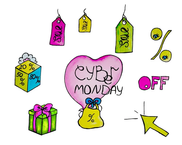 Siber Pazartesi 'ye ayarlı. Yüksek kalite çizim. İnternet afişi ve pazartesi siber satışları. Özel satış şablonu.