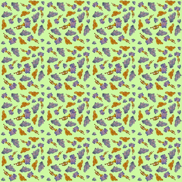 Pattern trumpet and music cloud green