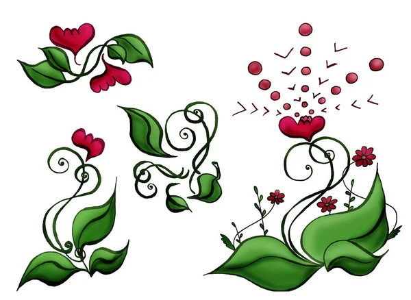 Definir padrões de flores com cor redemoinhos — Fotografia de Stock
