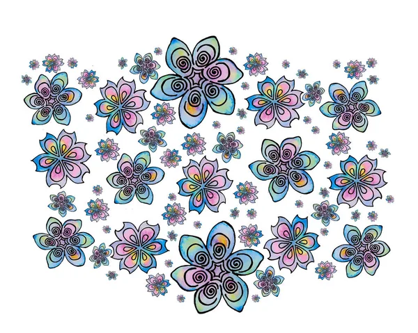 Μπλε πλαίσιο λουλουδιών που περιγράφει ένα ορθογώνιο — Φωτογραφία Αρχείου