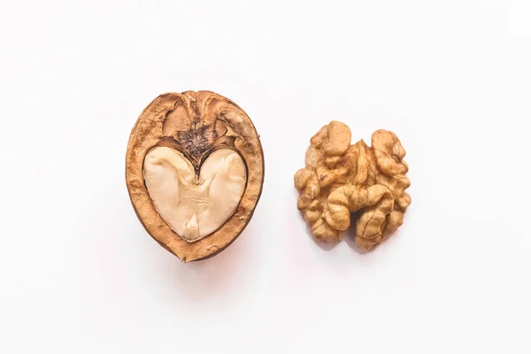 Different Forms Areas Walnut Walnut Half Form Heart Peeled Nut — Stock Photo, Image