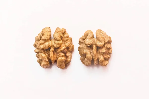 Peeled Half Open Walnuts Isolated White Background Close — Stock Photo, Image