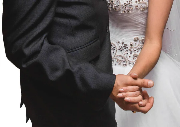 Bride Groom Hold Hands Together Tightly Close Wedding — Stock Photo, Image