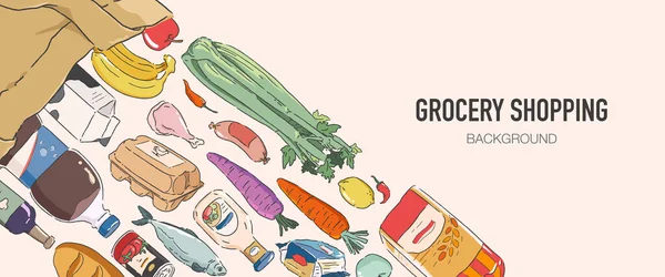 Market ürünü geçmişi. Market alışverişi konsepti çizimi