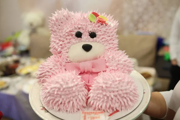 Beautiful baby cake pink sweet delicious teddy bear Royalty Free Stock Photos
