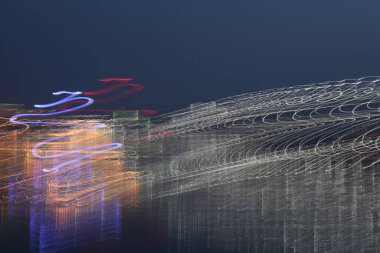 Nehrin arka planında güzel ışıklar var.