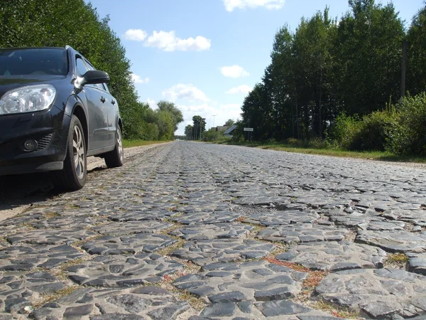 Benzersiz bir yol sulak geçen taş. Belarus.