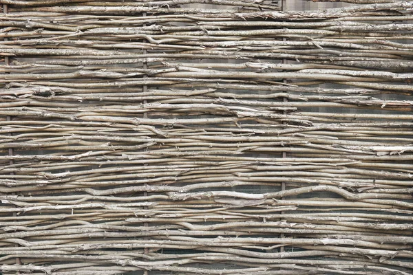 Száraz Vízszintes Gallyak Kerítése Háttér Hagyományos Rusztikus Kerítés Absztrakt Háttér — Stock Fotó
