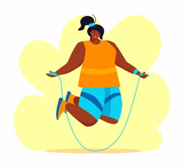 Egzersiz yapan genç bir Afro-Amerikan obez kadın. Göbek yağlarından kurtulmak için ter içinde çalışan bir kız. Obezite.