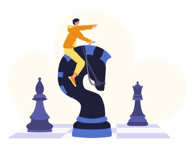 Satranç oyunu. Moda düz çizim. İnsanlar satranç oynar. Takım çalışması ve rekabet. Satranç taşları. Vektör grafikleri.