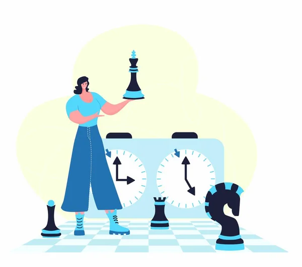 Шахова Гра Модні Плоскі Ілюстрації Люди Грають Шахи Шахові Фігури — стоковий вектор