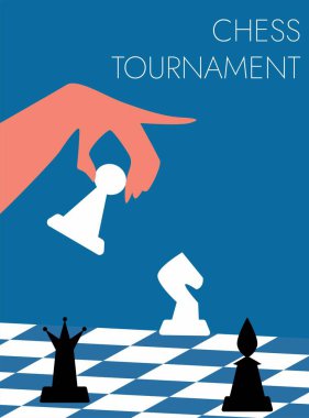 Satranç oyunu. Moda düz çizim. İnsanlar satranç oynar. Satranç taşları.