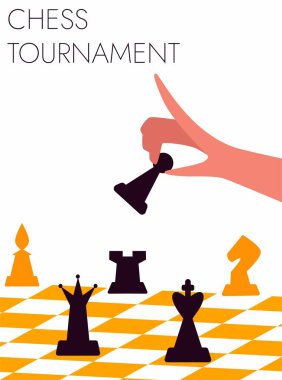 Satranç oyunu. Moda düz çizim. İnsanlar satranç oynar. Satranç taşları.