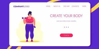 Sporcu kadın. İniş Sayfası için Halter Vücut Geliştirme Karakteri Tasarımı. Çalışma Eğitimi Yaşam Tarzı Web Sitesi Kavramı.