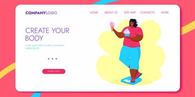Sporcu kadın. İniş Sayfası için Halter Vücut Geliştirme Karakteri Tasarımı. Çalışma Eğitimi Yaşam Tarzı Web Sitesi Kavramı.