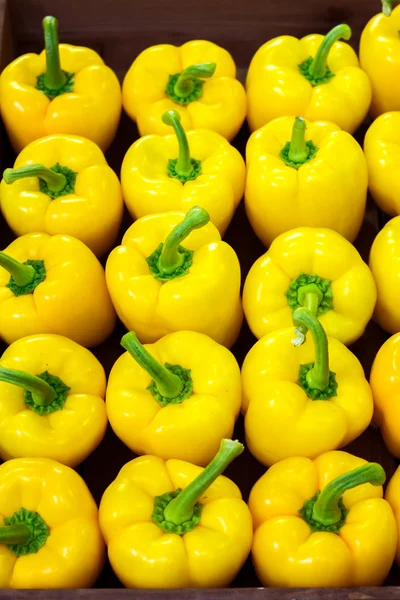 Poivrons de paprika jaunes au supermarché . — Photo