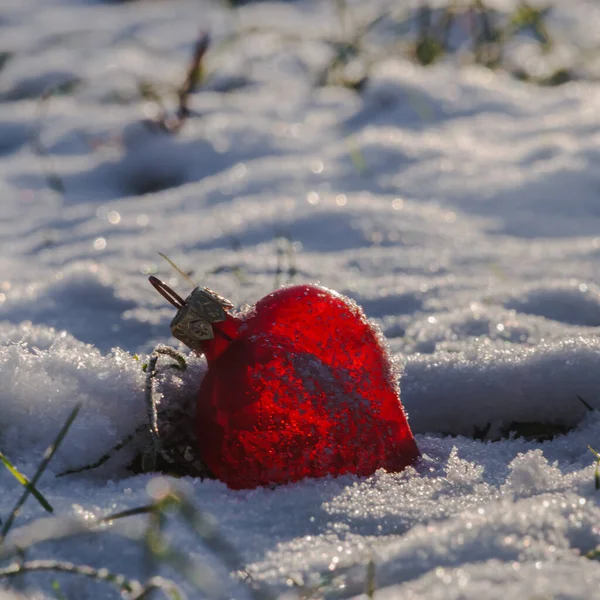 Noel oyuncağı kalp Parlak kar altında güneşli bir günde
