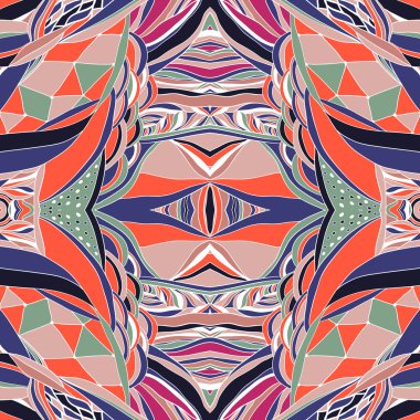 Geleneksel süs desenli bandana. Sanatsal desenli renkli Aztek desen el çekilmiş. 