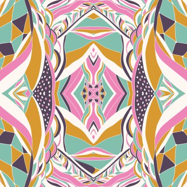 Geleneksel süs desenli bandana. Sanatsal desenli renkli Aztek desen el çekilmiş. 