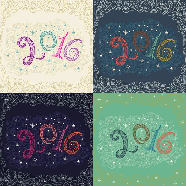 Conjunto de feliz año nuevo 2016 tarjeta de felicitación. Decorativo ornamental. Perfecto para festivales de decoración, Navidad, celebración de vacaciones — Archivo Imágenes Vectoriales