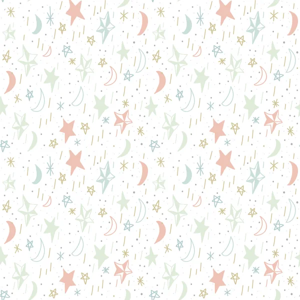 Симпатичный бесшовный узор с нарисованными вручную лунами и звездами. Редактируемая векторная иллюстрация. Белый фон . — стоковый вектор