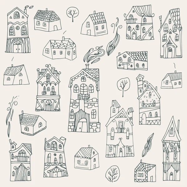 Conjunto de casas dibujadas a mano lindo. Ilustración vectorial . — Vector de stock