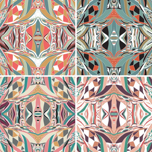 Set van traditionele sier paisley Bandana. Hand getrokken achtergrond met artistieke patroon. Heldere kleuren. Naadloze patroon kan worden gebruikt voor behang, vullingen, achtergrond — Stockvector