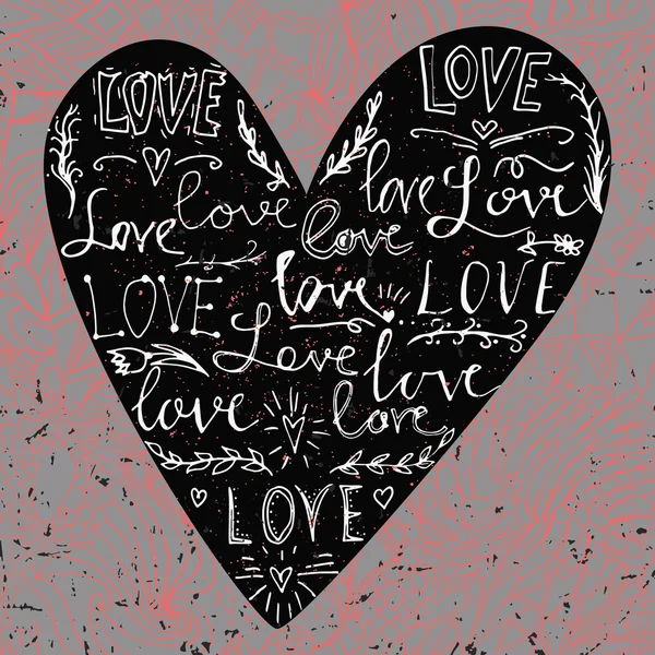 Tarjeta de San Valentín con corazón de línea y frase de amor. Fondo de Doodles. Ilustración vectorial . Ilustración De Stock