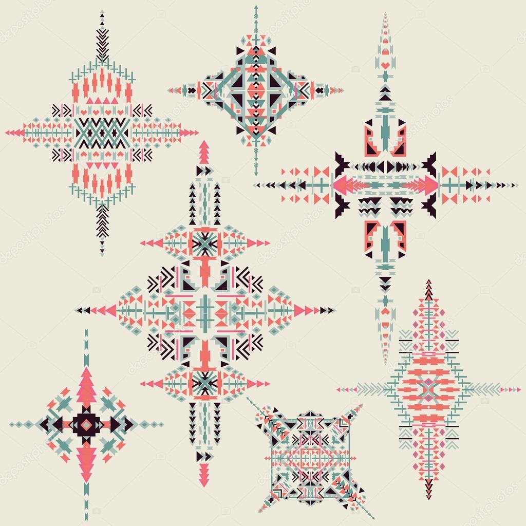 Vector Tribal ethnic ornament. Aztec decor elements . Tribal  elements design isolated on pastel background. Perfect for  your design,  banners, posters, cards, backgrounds.