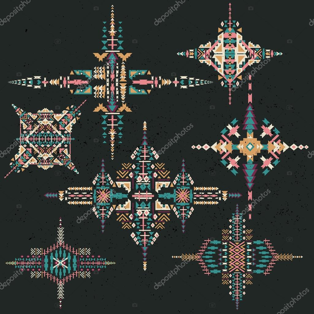 Vector Tribal ethnic ornament. Aztec decor elements . Tribal elements design isolated on pastel background. Perfect for your design, banners, posters, cards, backgrounds.