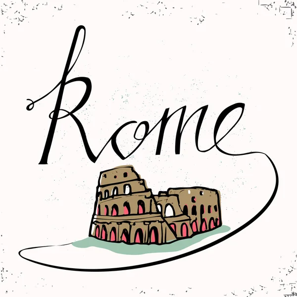 Roma el yazı ve Colosseum elle çizilmiş. Vektör çizim. Yazı ve tipografik tasarım. Vektör tasarım öğeleri — Stok Vektör