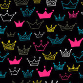 Crowns vector seamless pattern on black background. Vector illustration.